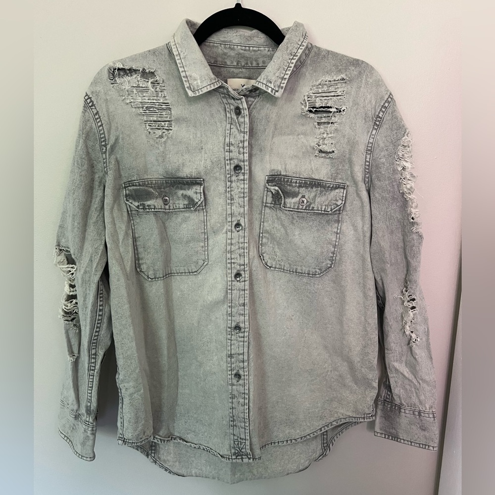 American Eagle Button Down Light Grey Top - image 1